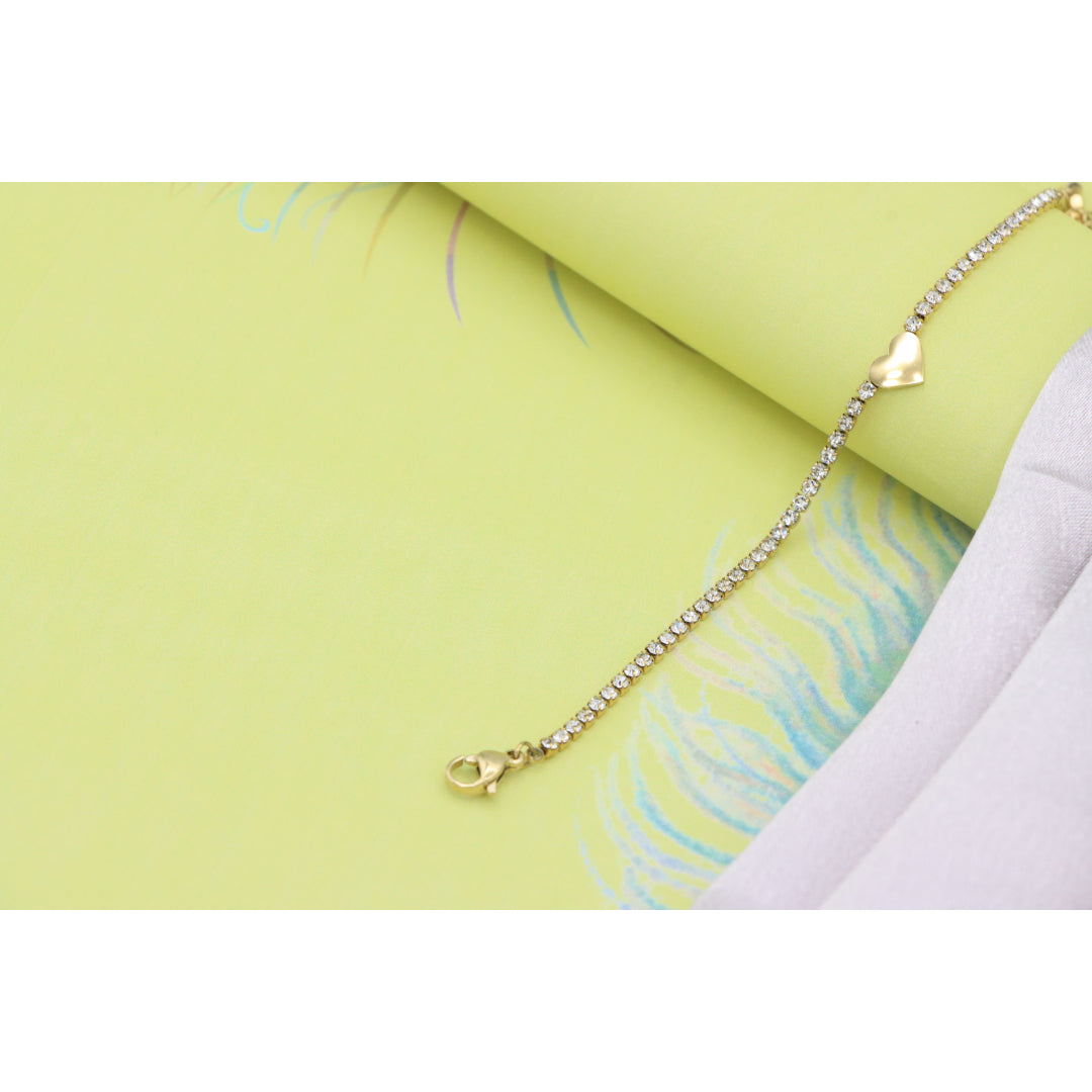 Elegant Heart Charm Yellow Bracelet with Crystal Accents, XPBL0666 (2067-5)
