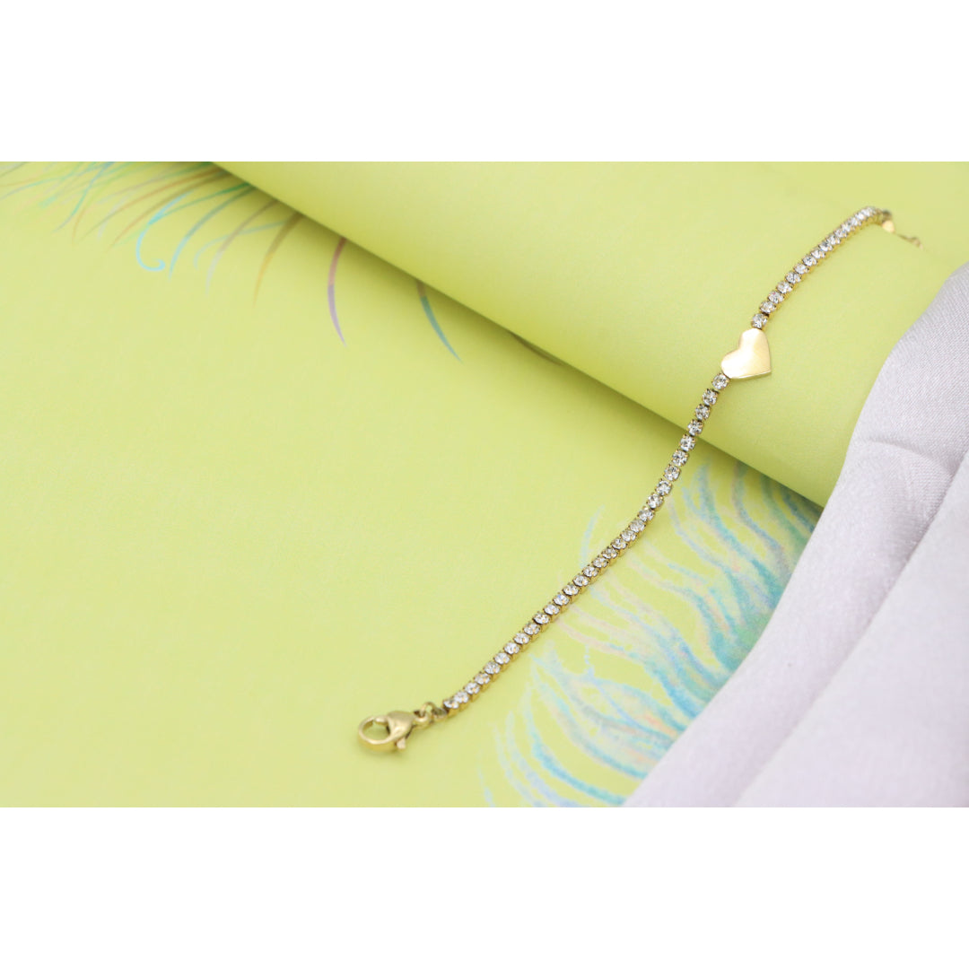 Elegant Heart Charm Yellow Bracelet with Crystal Accents, XPBL0666 (2067-5)