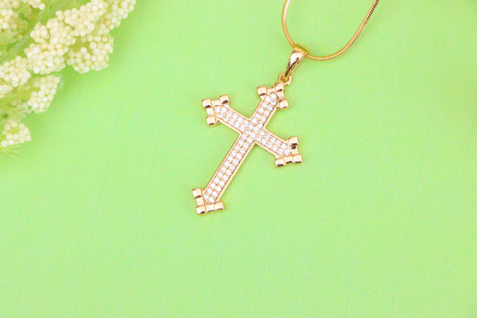 Ornate Rose Gold Cross Pendant with CZ – Regal Textured Detailing, XPPT1826 (2154-4)