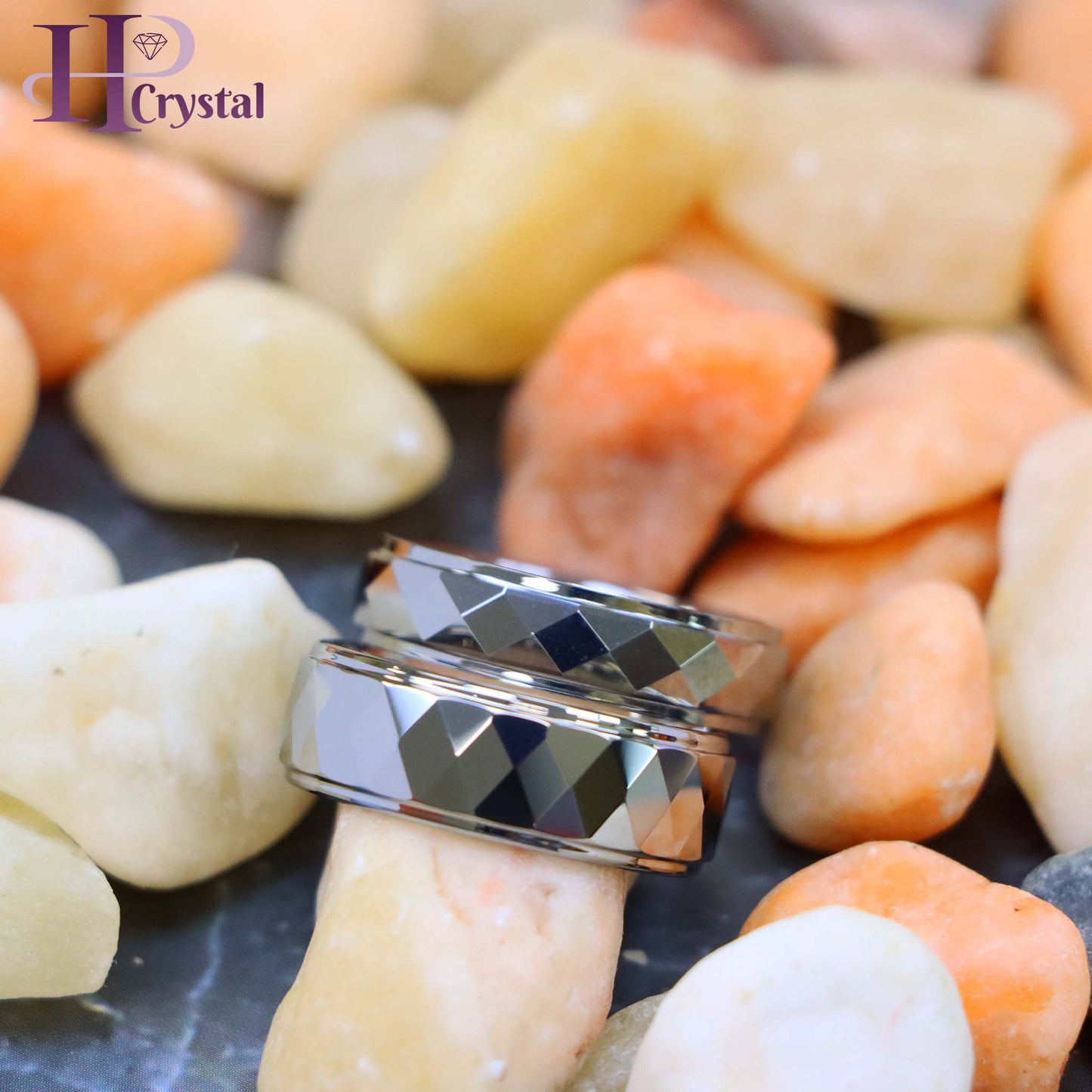Domed Faceted Ring Stepped Edge Tungsten Ring