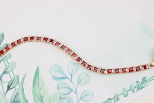 Elegant Red & White Baguette Rose Gold Bracelet for Women, XPBL1024 (2103-3)