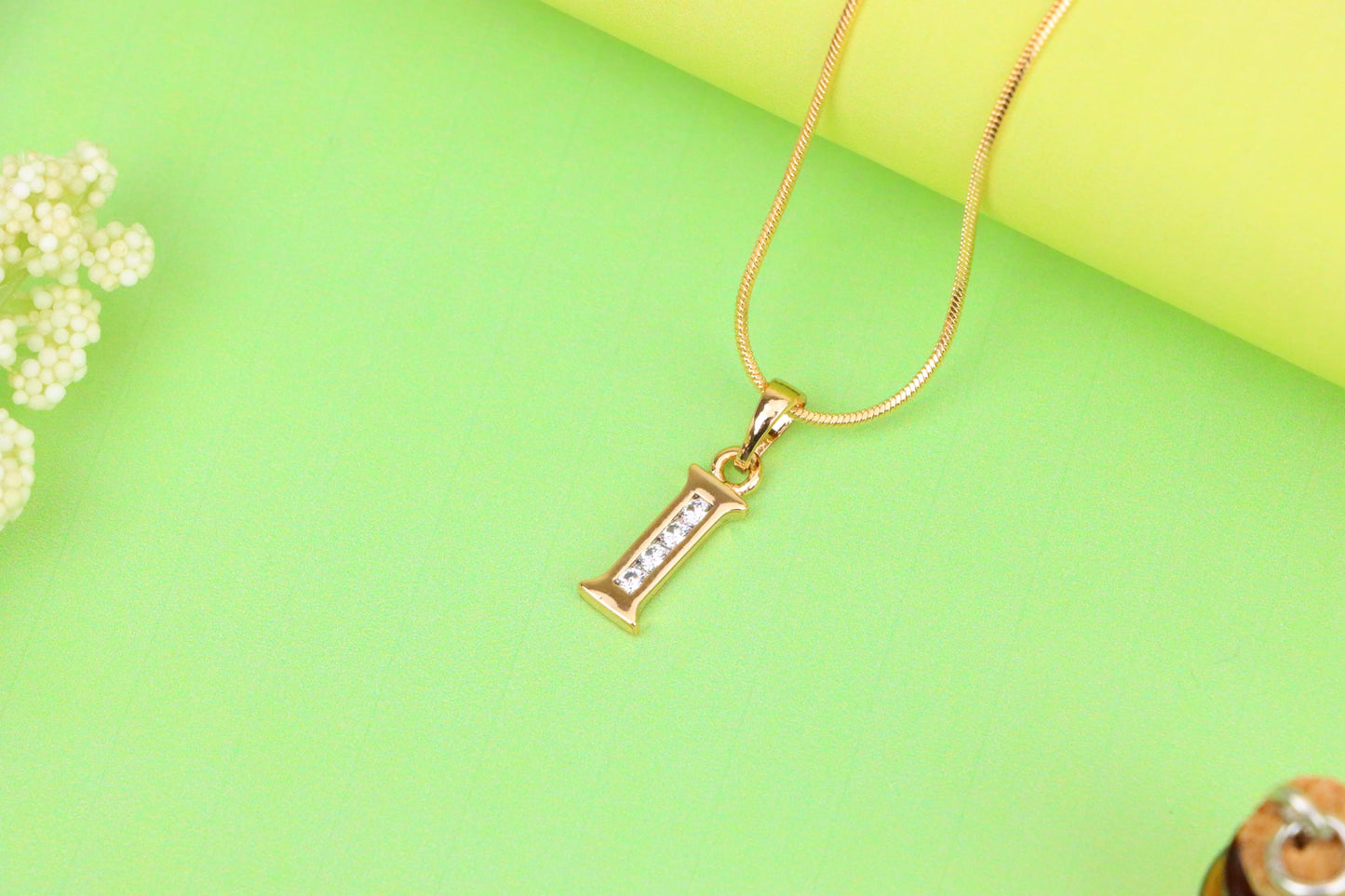 Rose Gold Letter I Pendant with Crystals – 18K Gold Plated Charm, XPPT1358 (2132-9)