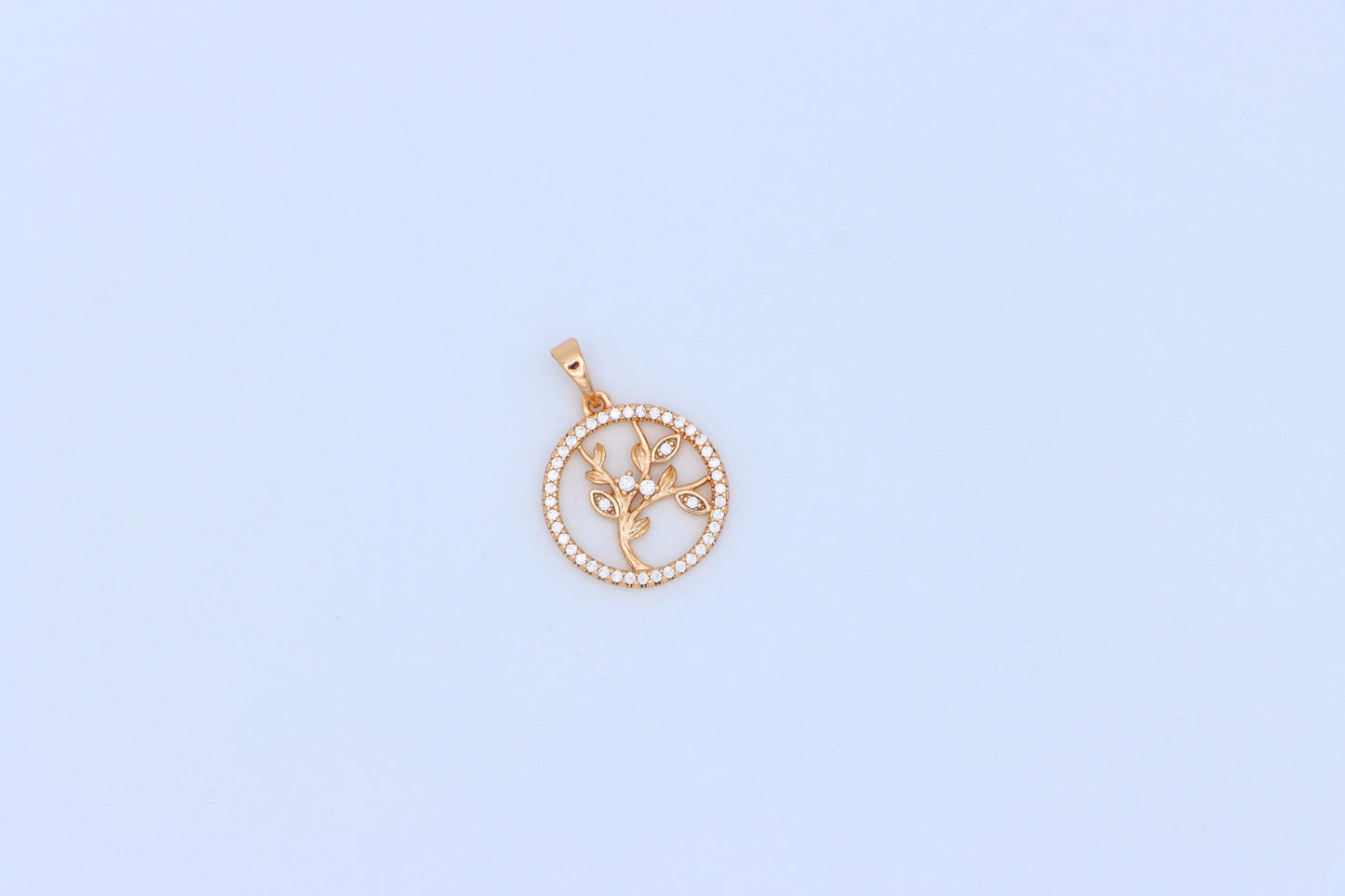 Rose Gold Tree of Life Pendant with CZ Circle – Symbolic Nature Design, XPPT1827 (2154-5)