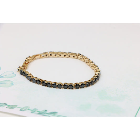 Rose Gold Black Stone Tennis Bracelet in Gold Plated Brass, XPBL0668 (2067-7)