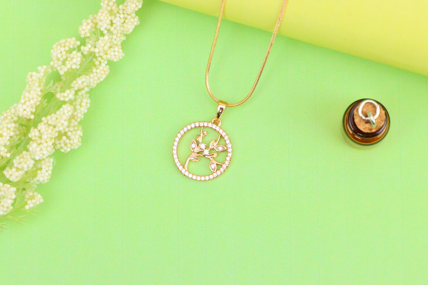 Rose Gold Tree of Life Pendant with CZ Circle – Symbolic Nature Design, XPPT1827 (2154-5)