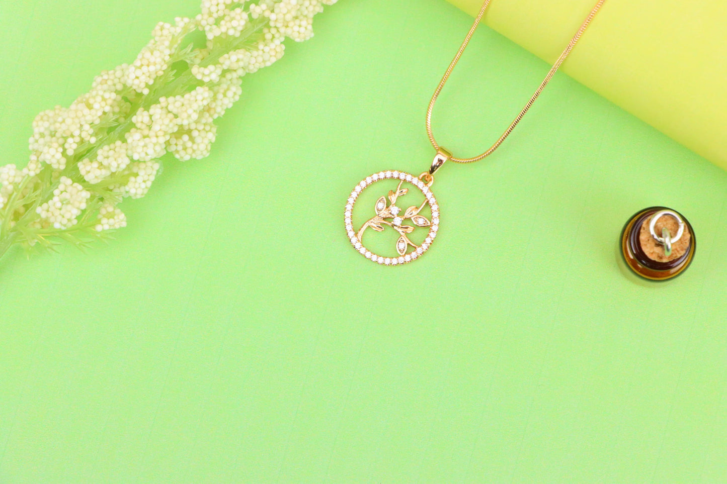 Rose Gold Tree of Life Pendant with CZ Circle – Symbolic Nature Design, XPPT1827 (2154-5)