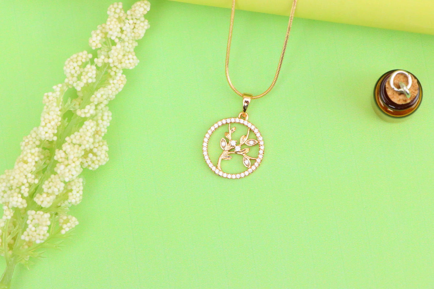 Rose Gold Tree of Life Pendant with CZ Circle – Symbolic Nature Design, XPPT1827 (2154-5)
