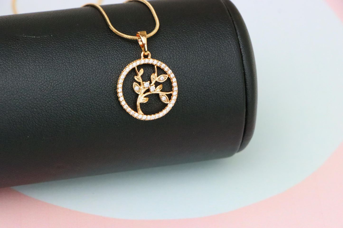 Rose Gold Tree of Life Pendant with CZ Circle – Symbolic Nature Design, XPPT1827 (2154-5)