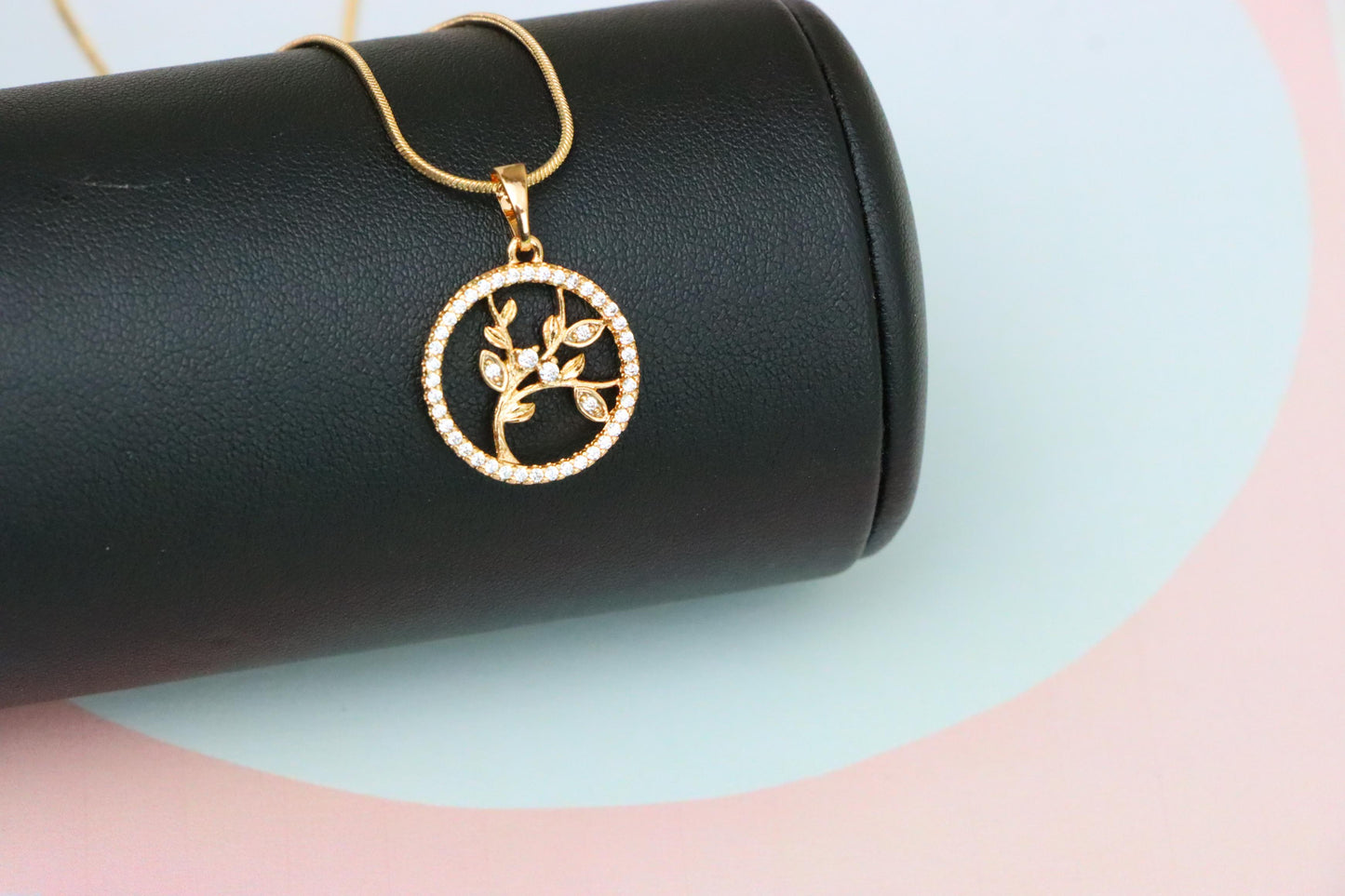 Rose Gold Tree of Life Pendant with CZ Circle – Symbolic Nature Design, XPPT1827 (2154-5)