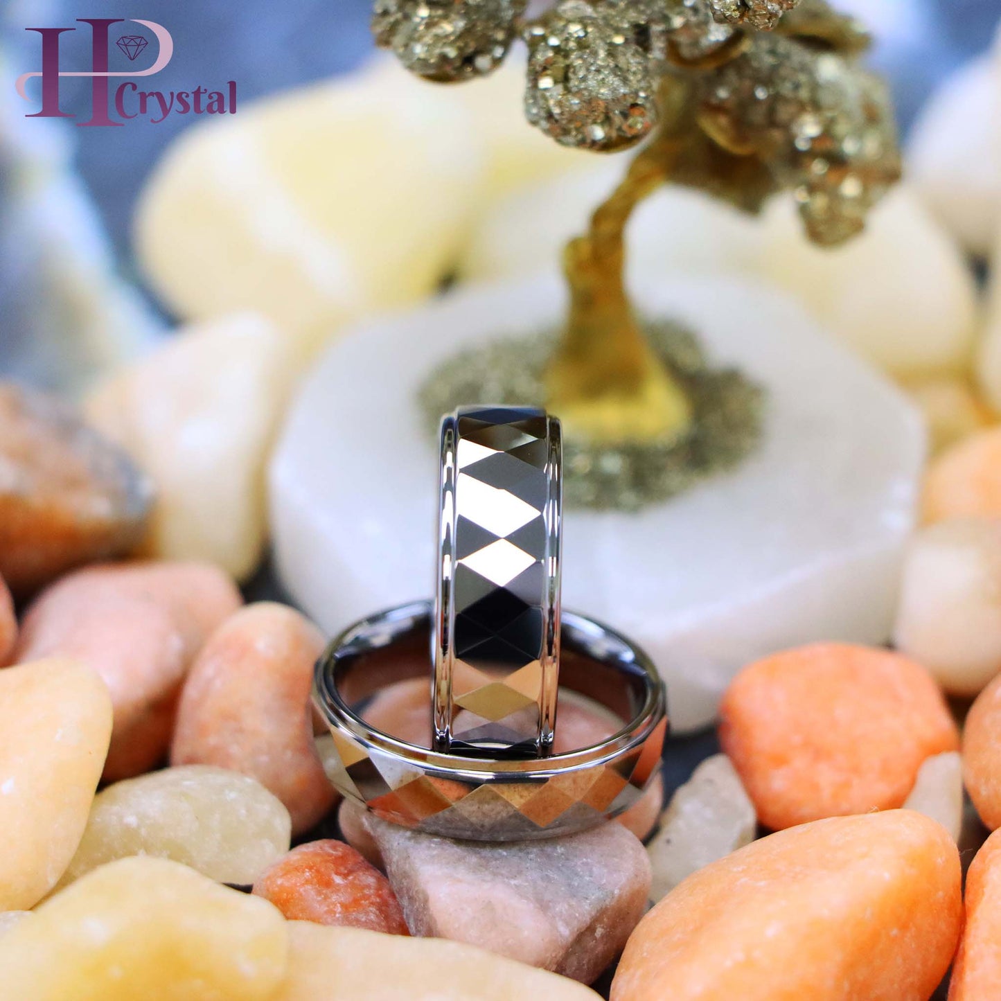Domed Faceted Ring Stepped Edge Tungsten Ring