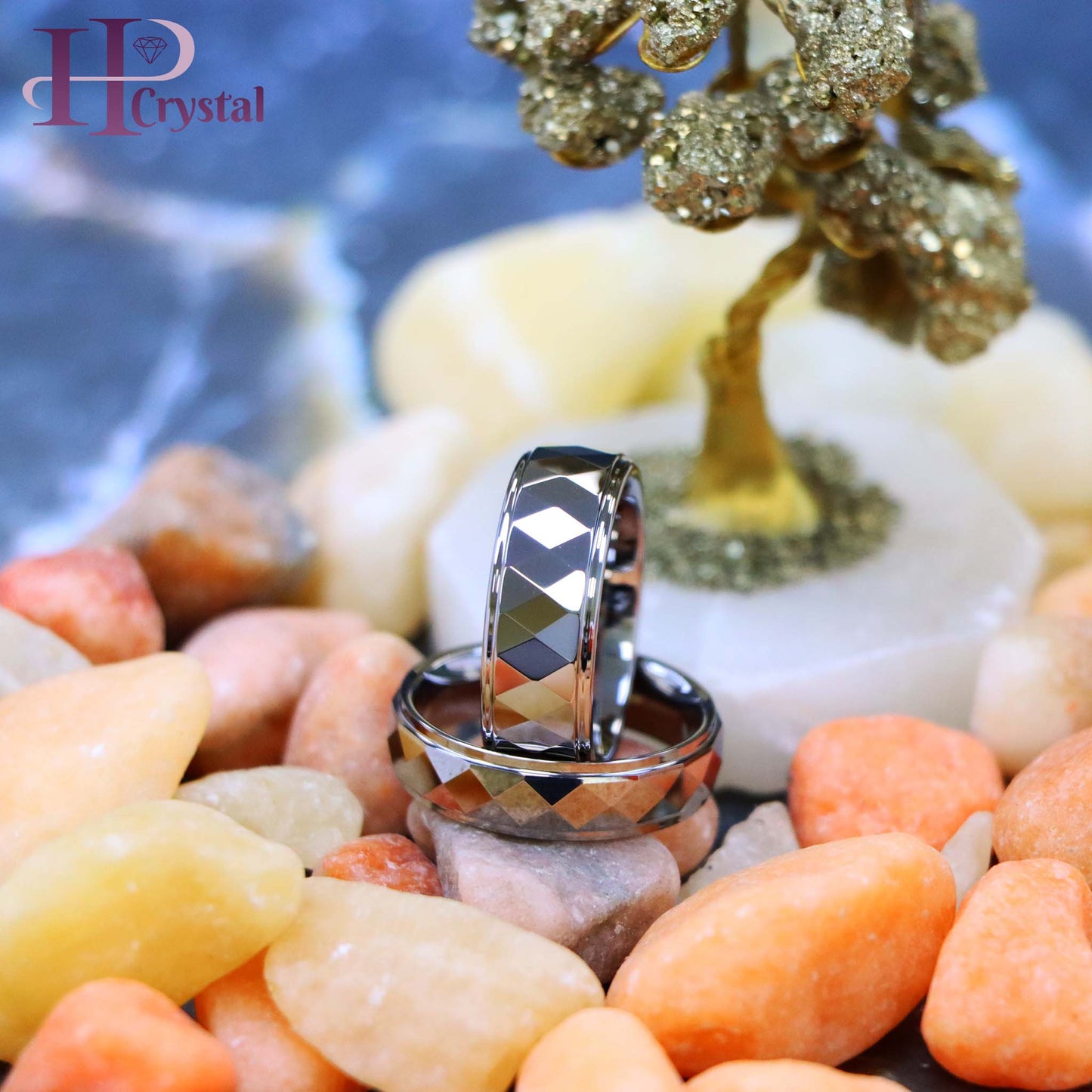 Domed Faceted Ring Stepped Edge Tungsten Ring