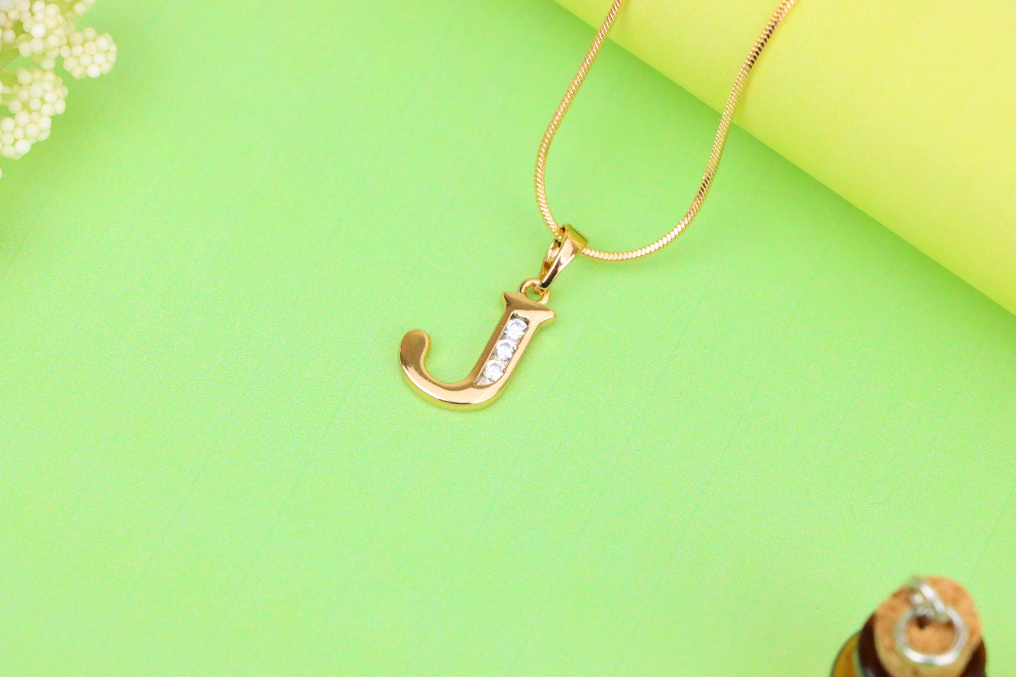 Rose Gold Letter J Pendant with Crystals – 18K Gold Plated Charm, XPPT1359 (2132-9)