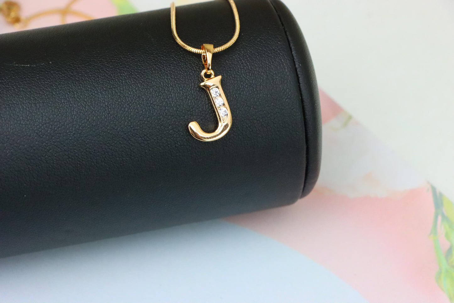 Rose Gold Letter J Pendant with Crystals – 18K Gold Plated Charm, XPPT1359 (2132-9)