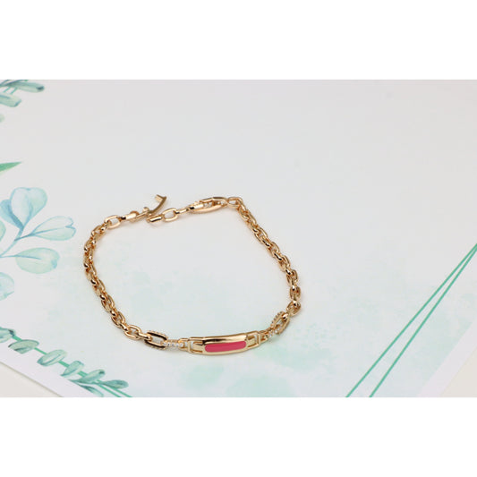 Rose Gold Chain Bracelet with Pink Enamel Accent, XPBL0669 (2067-8)