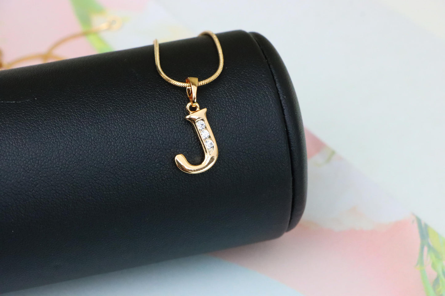 Rose Gold Letter J Pendant with Crystals – 18K Gold Plated Charm, XPPT1359 (2132-9)