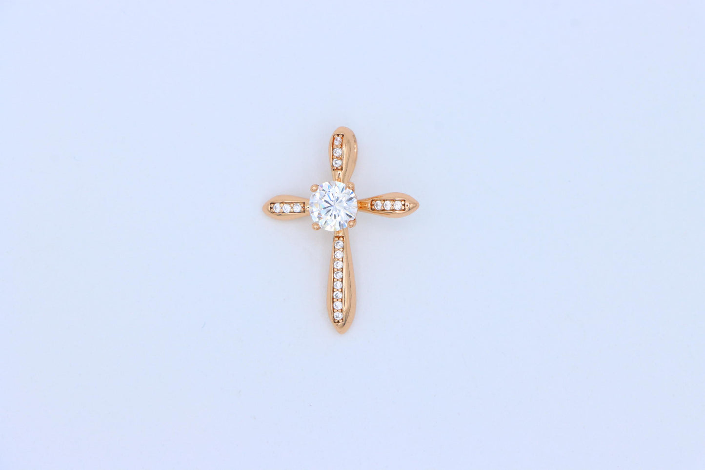 Elegant Cross Pendant with Center Solitaire in Rose Gold Finish, XPPT1828 (2154-6)
