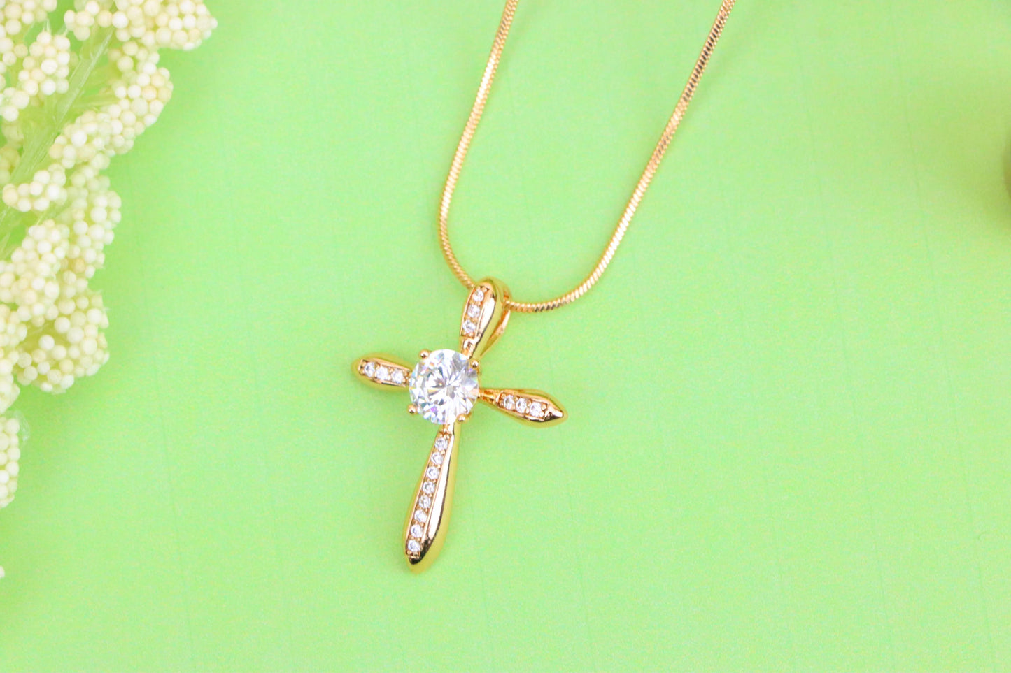 Elegant Cross Pendant with Center Solitaire in Rose Gold Finish, XPPT1828 (2154-6)