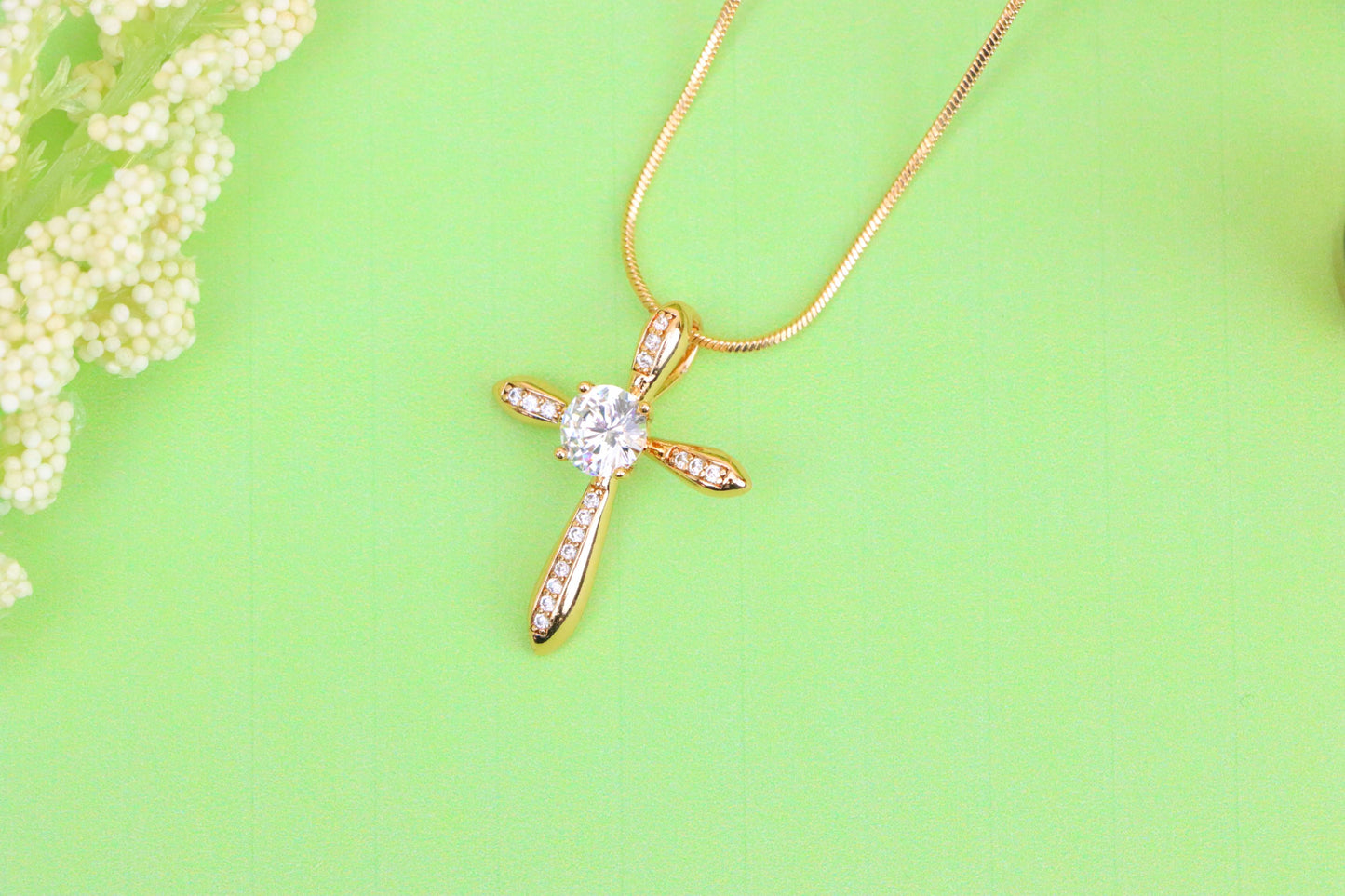 Elegant Cross Pendant with Center Solitaire in Rose Gold Finish, XPPT1828 (2154-6)
