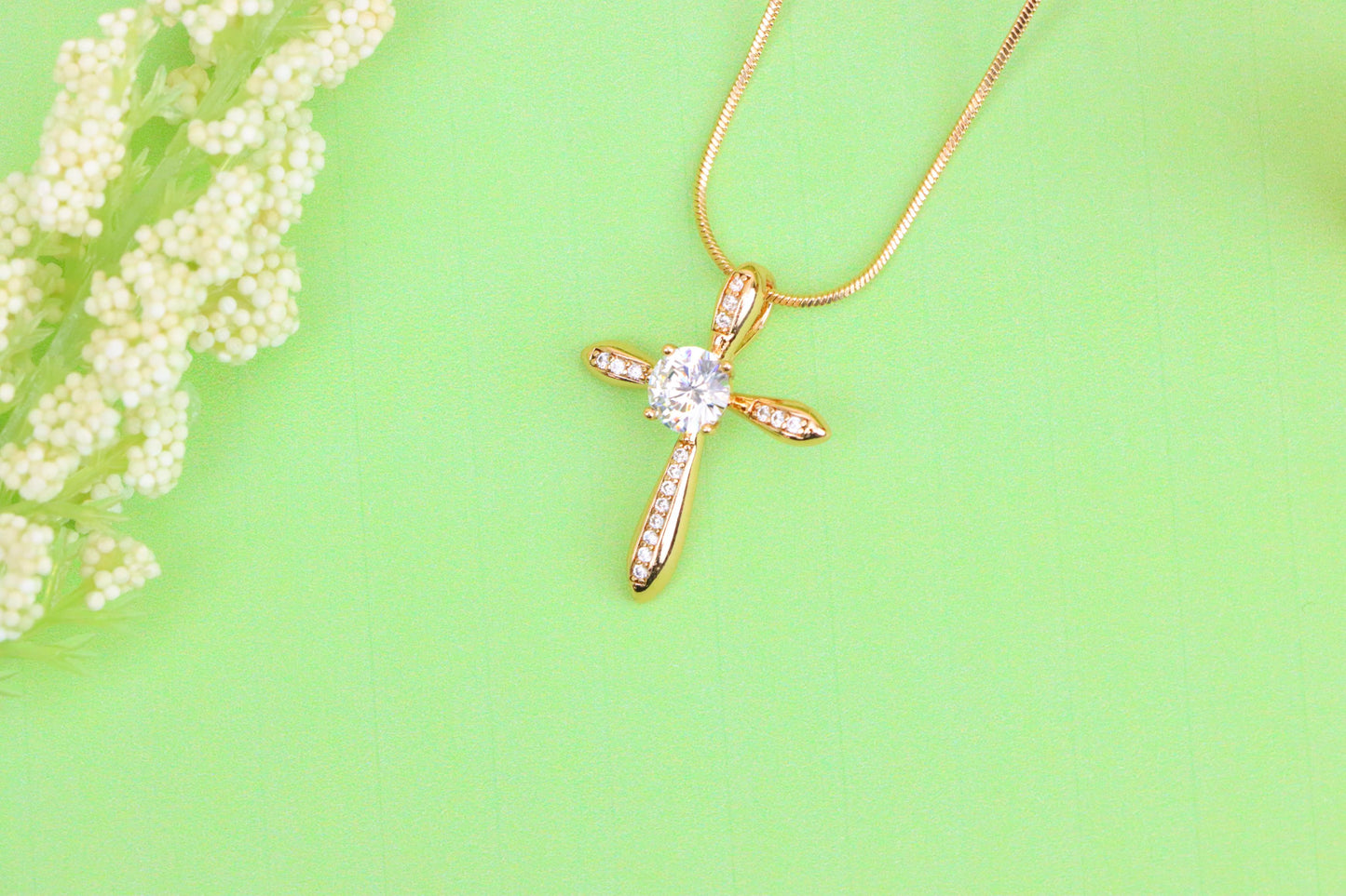 Elegant Cross Pendant with Center Solitaire in Rose Gold Finish, XPPT1828 (2154-6)