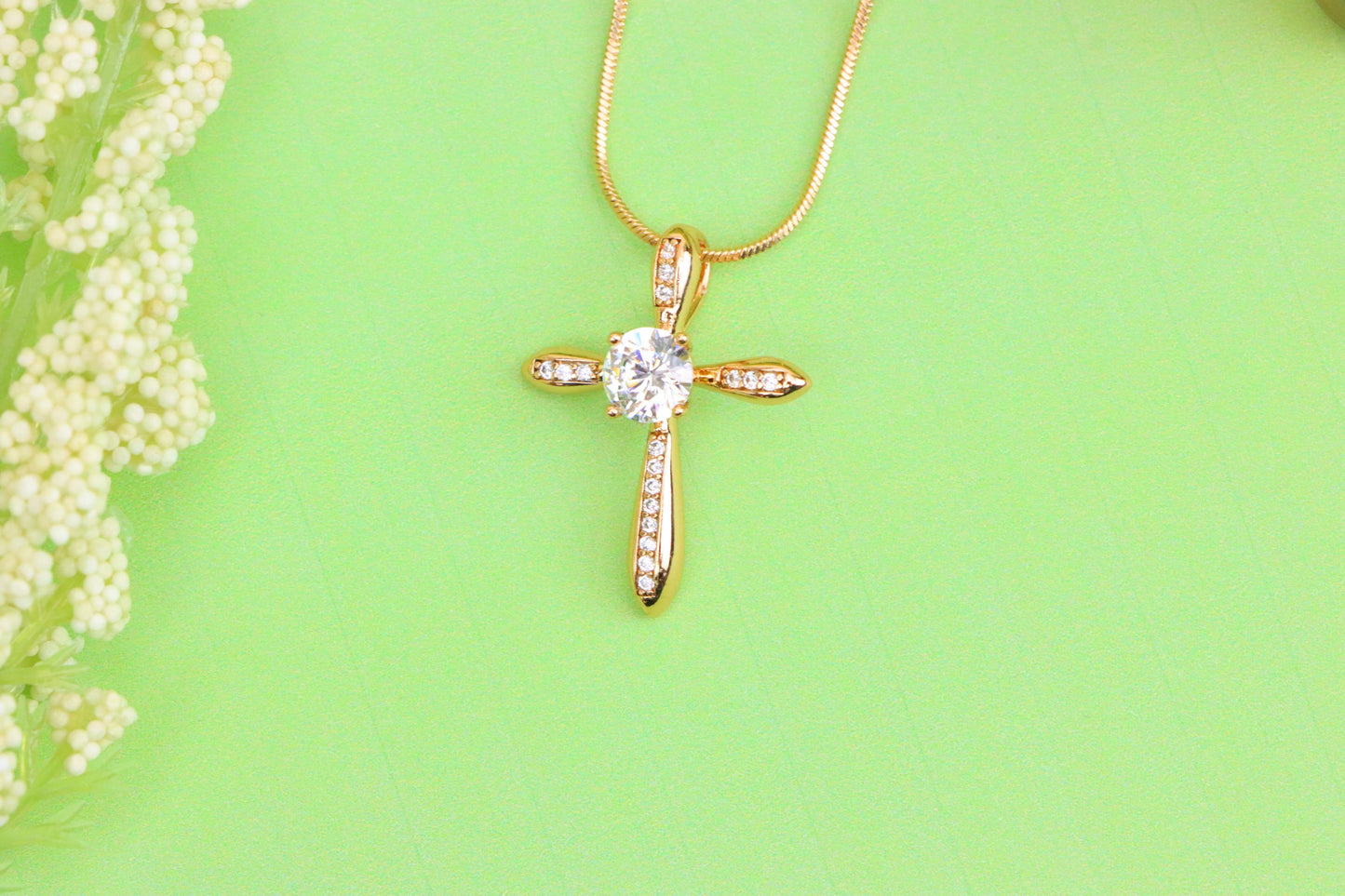 Elegant Cross Pendant with Center Solitaire in Rose Gold Finish, XPPT1828 (2154-6)