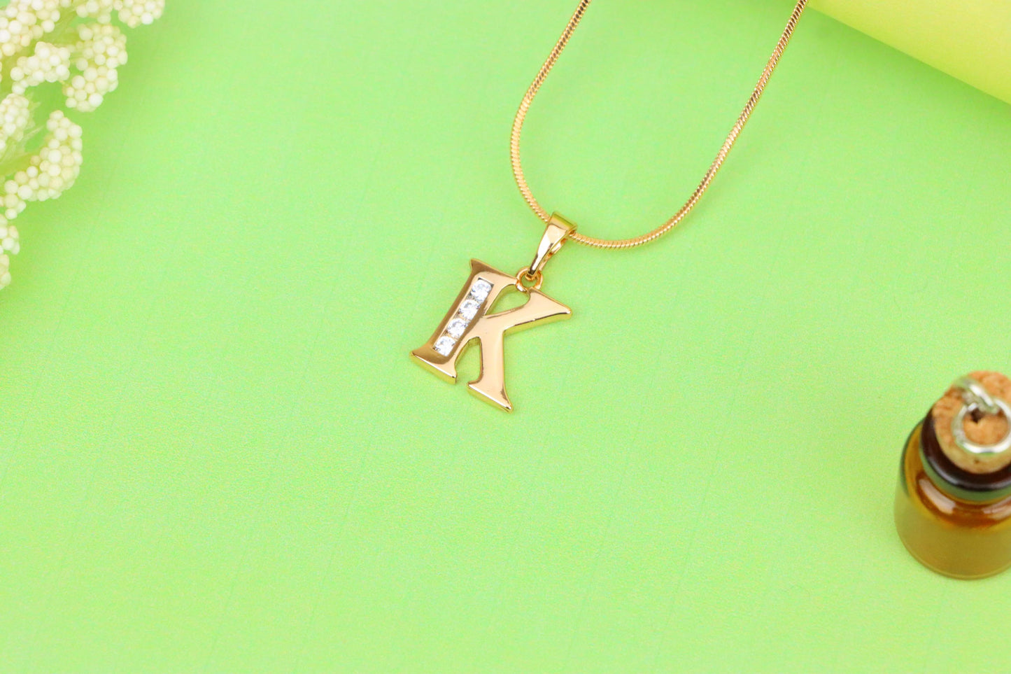 Rose Gold Letter K Pendant with Crystals – 18K Gold Plated Charm, XPPT1360 (2132-9)