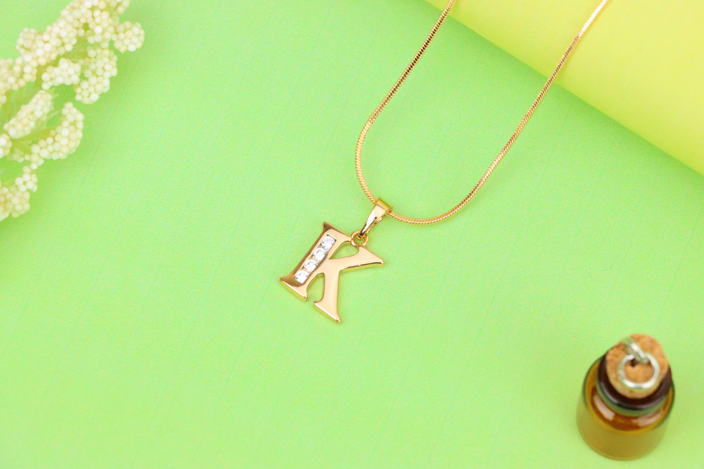 Rose Gold Letter K Pendant with Crystals – 18K Gold Plated Charm, XPPT1360 (2132-9)