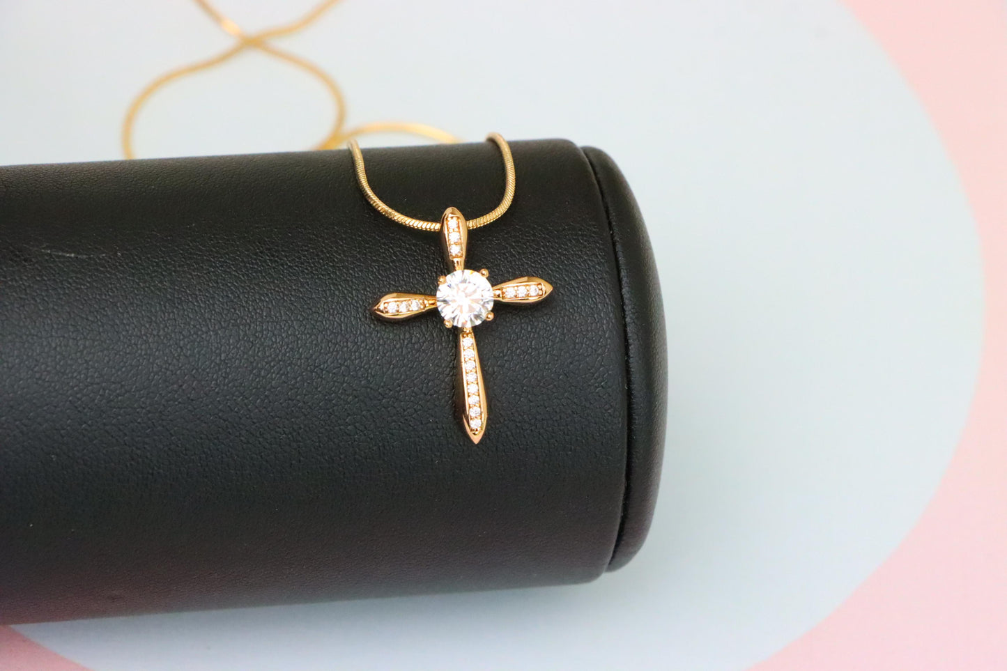 Elegant Cross Pendant with Center Solitaire in Rose Gold Finish, XPPT1828 (2154-6)