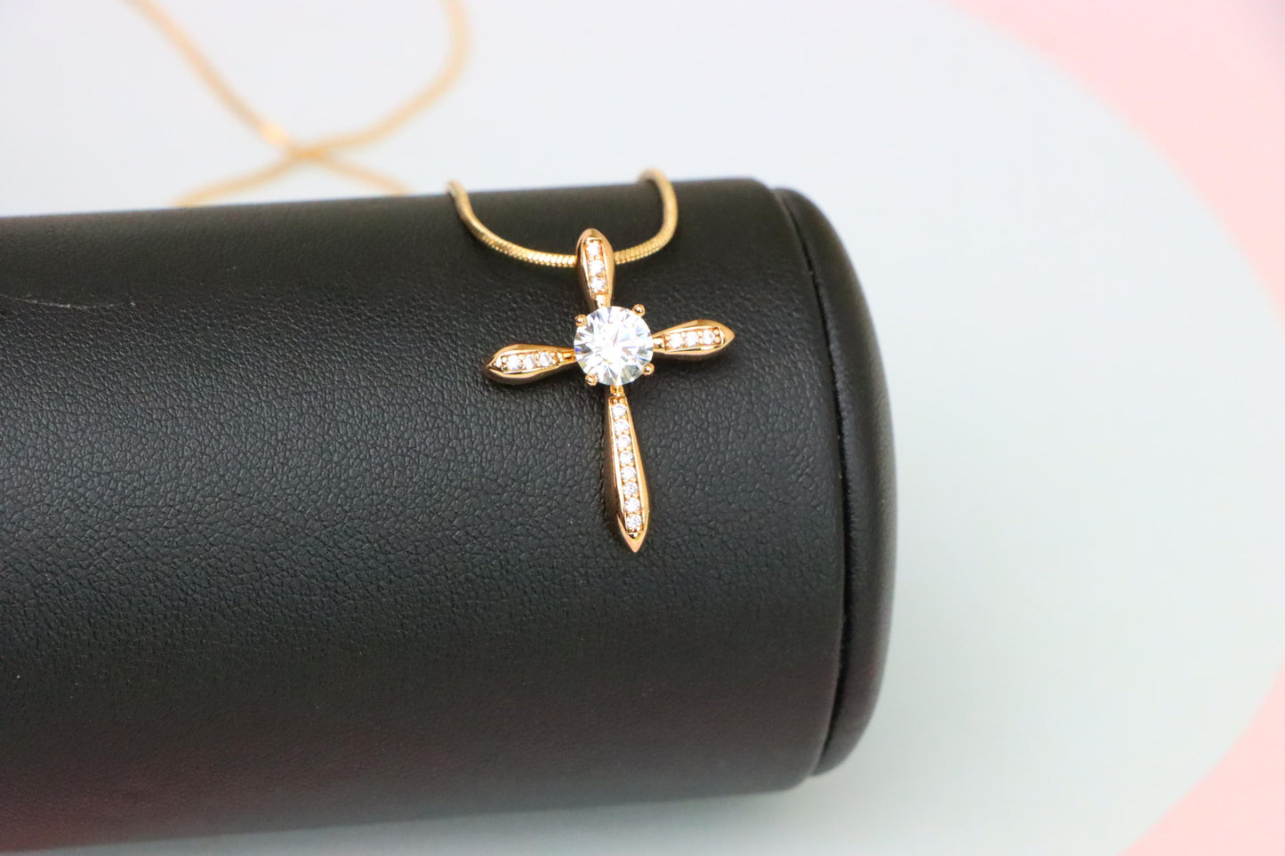 Elegant Cross Pendant with Center Solitaire in Rose Gold Finish, XPPT1828 (2154-6)