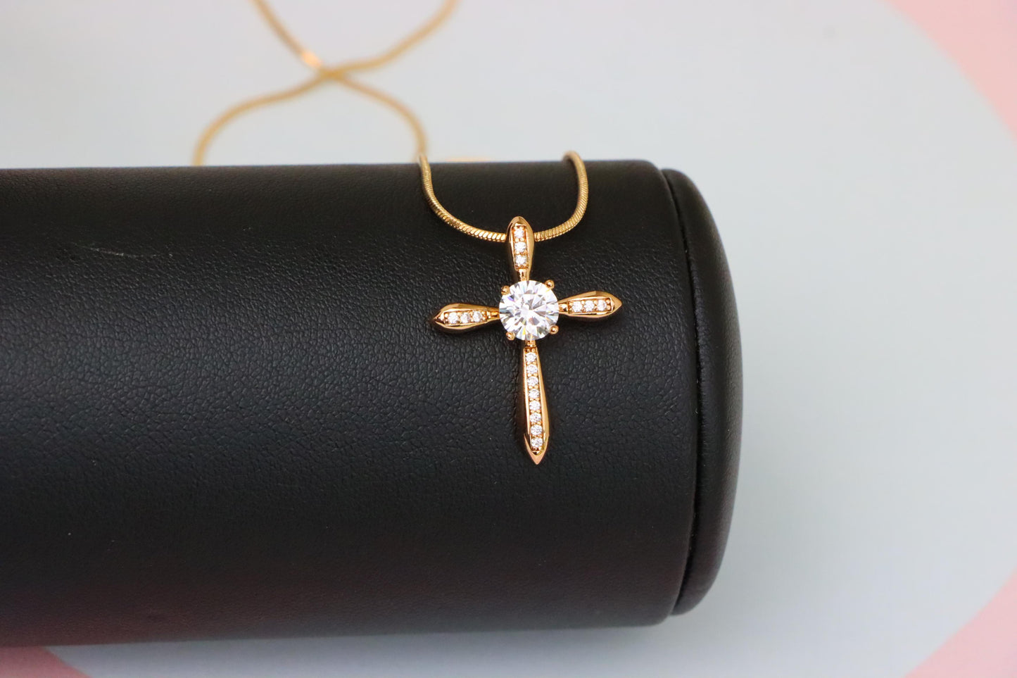 Elegant Cross Pendant with Center Solitaire in Rose Gold Finish, XPPT1828 (2154-6)