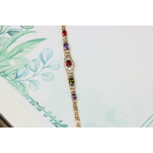 Rose Gold Bracelet with Multicolor Stones & Diamond Halo Accents, XPBL0670 (2067-9)
