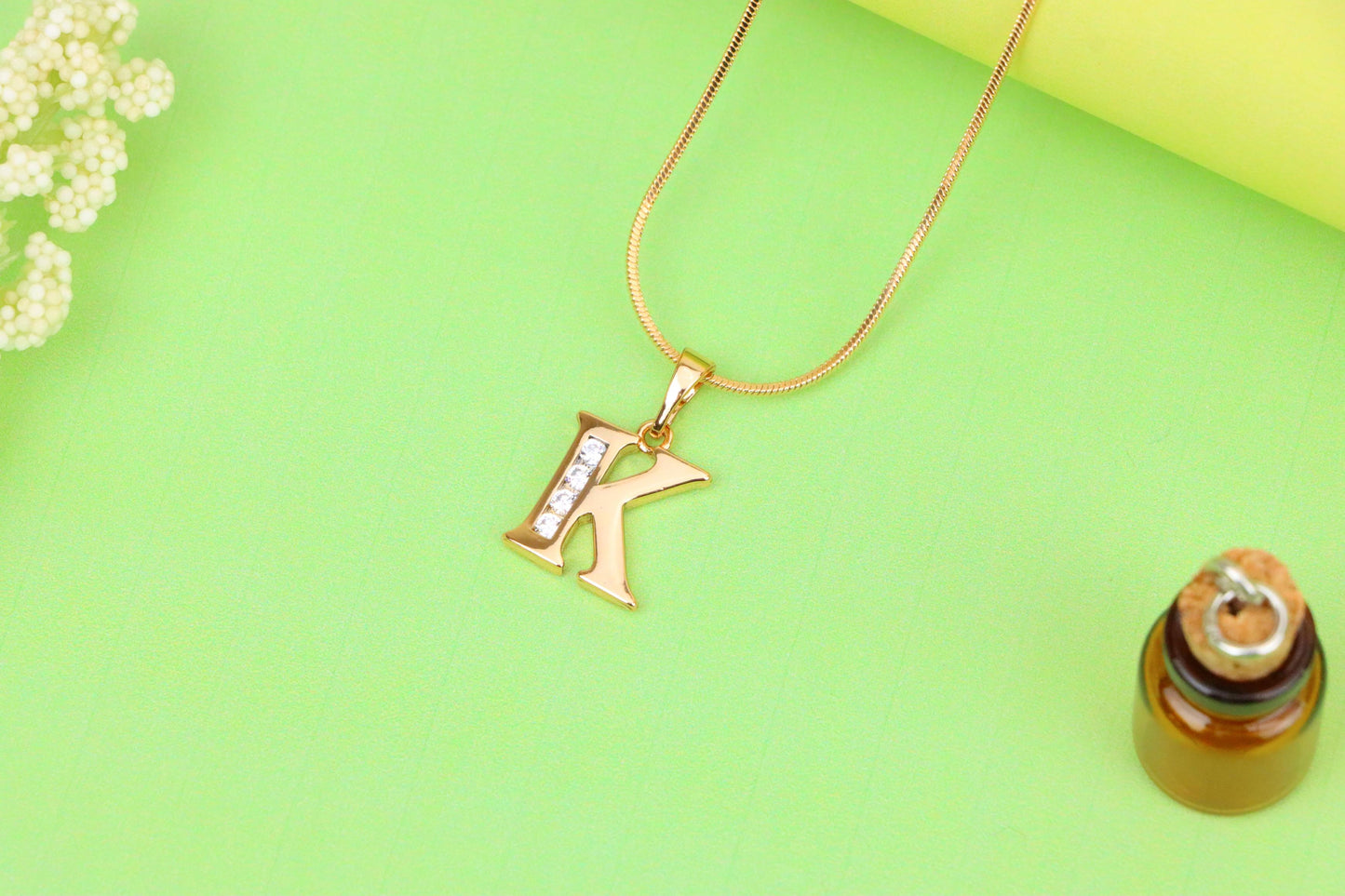 Rose Gold Letter K Pendant with Crystals – 18K Gold Plated Charm, XPPT1360 (2132-9)