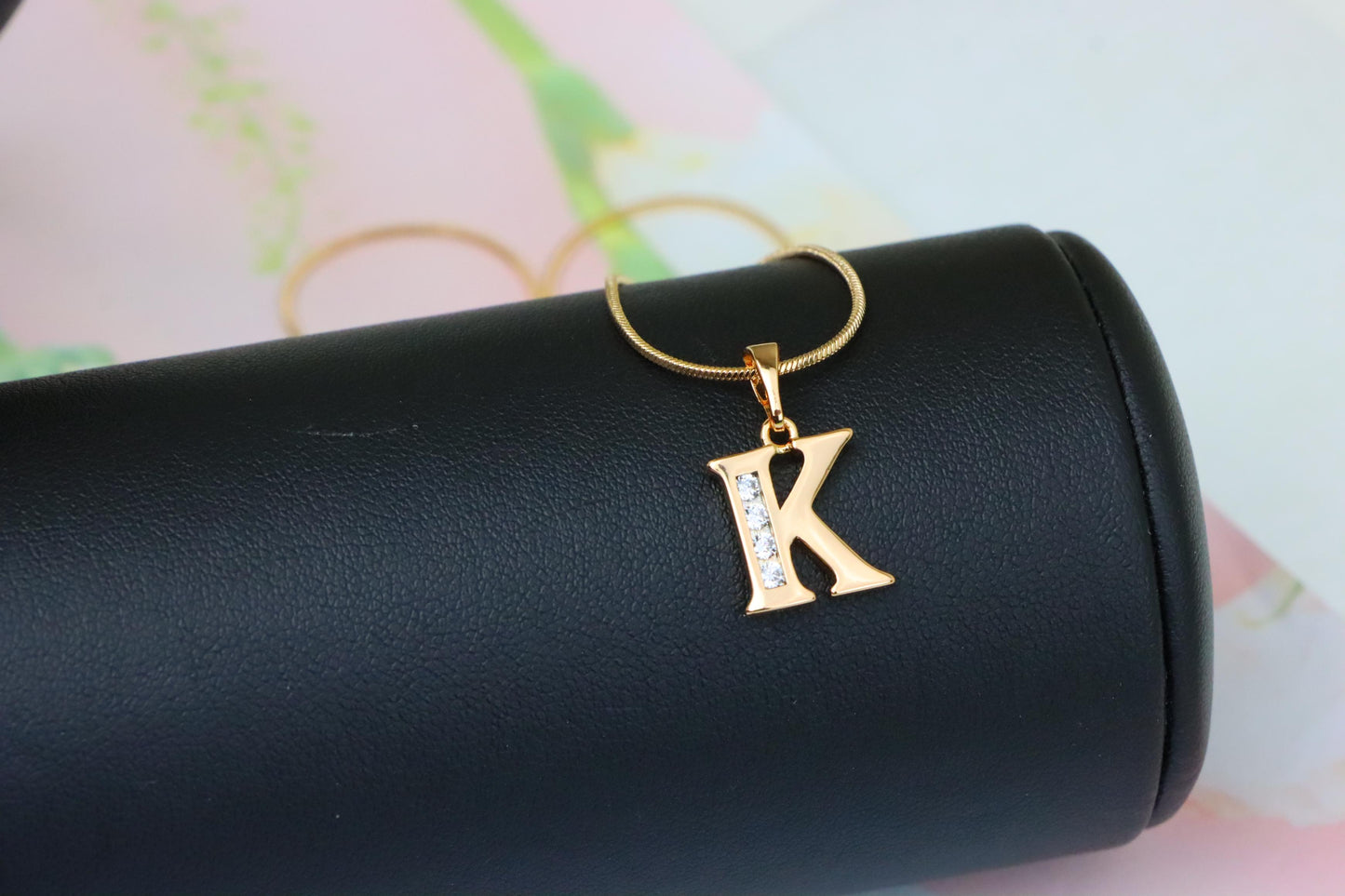 Rose Gold Letter K Pendant with Crystals – 18K Gold Plated Charm, XPPT1360 (2132-9)