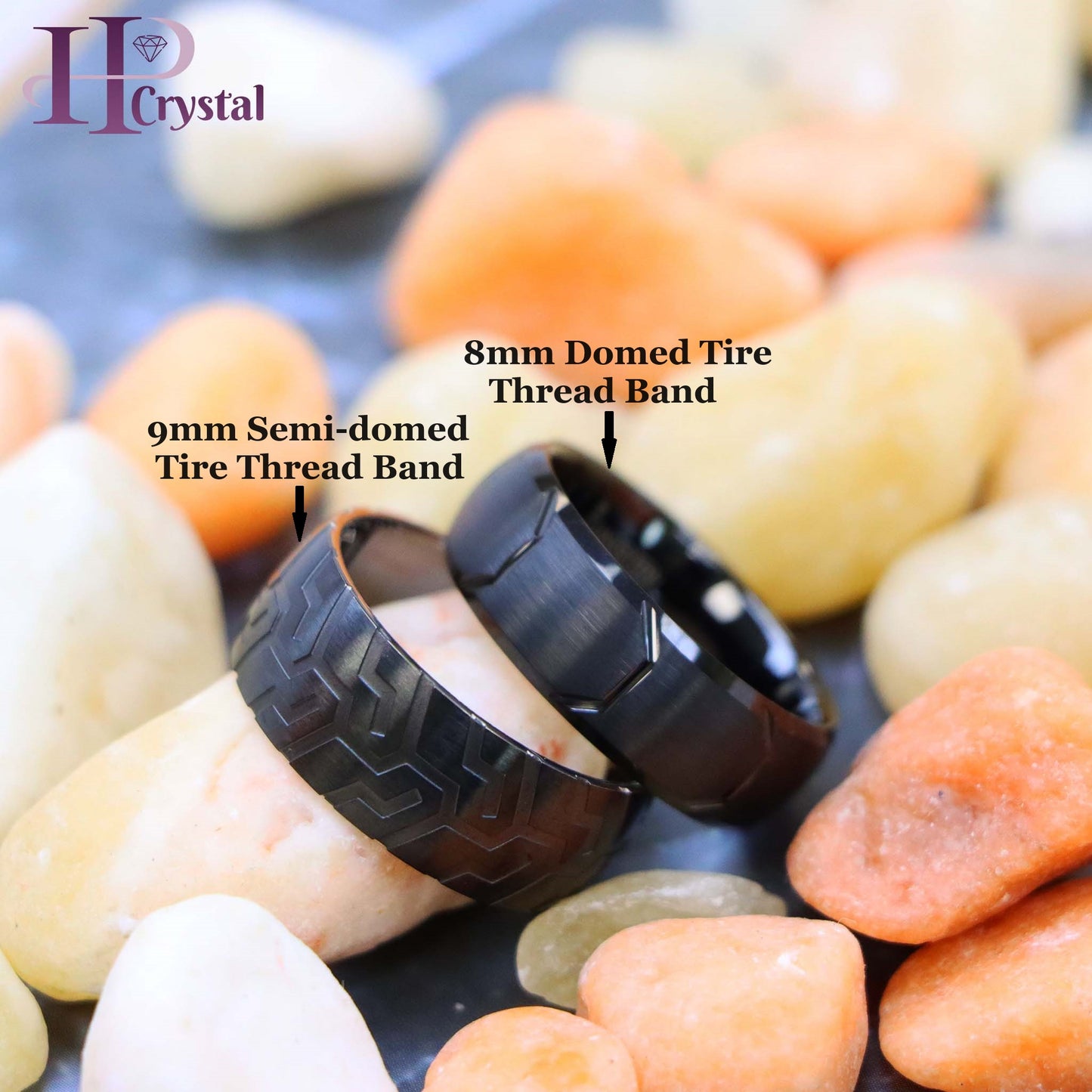 Unique Black IP Tungsten Ring – Laser Carved Tire Tread, Semi-Domed Design