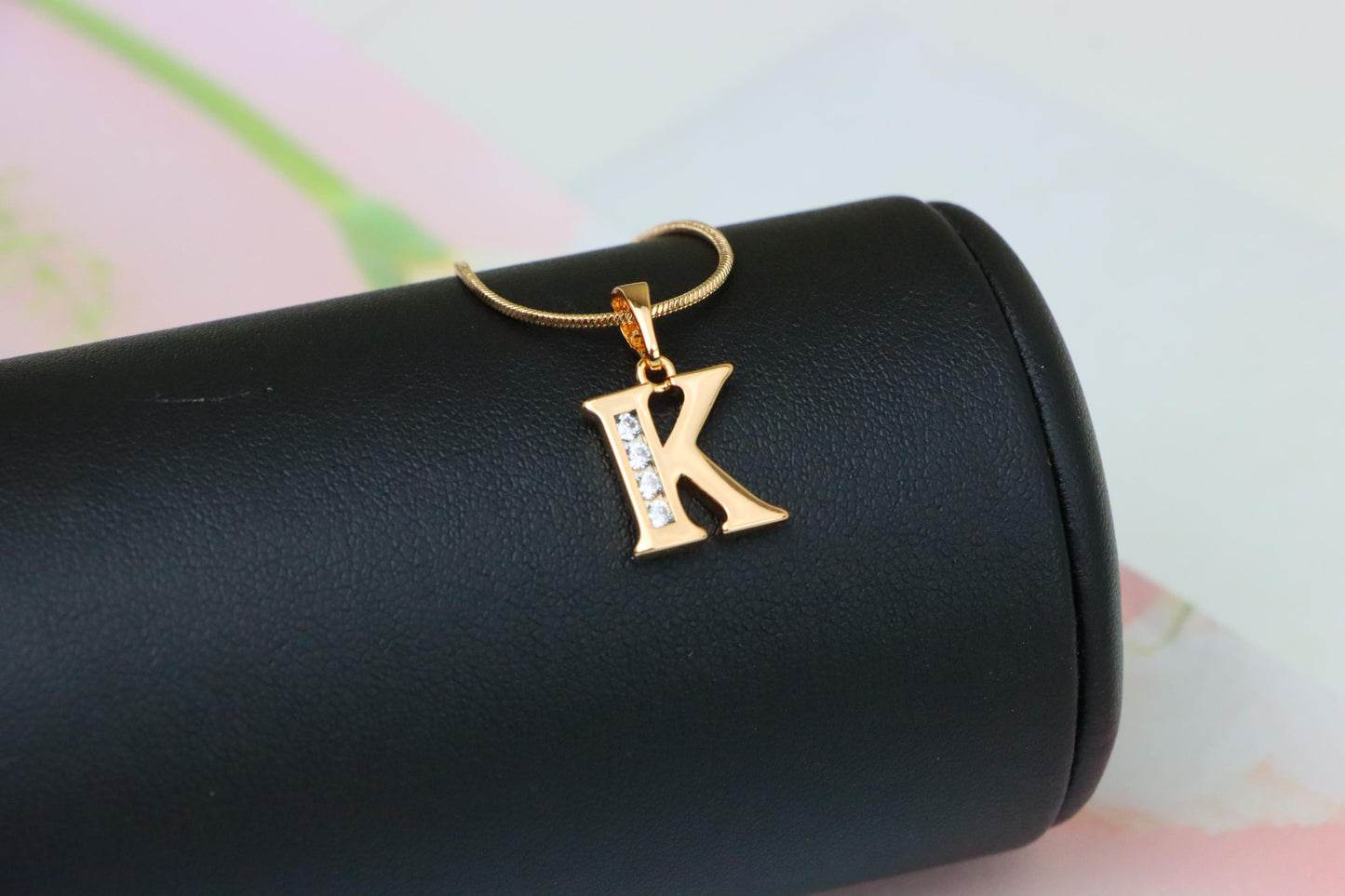 Rose Gold Letter K Pendant with Crystals – 18K Gold Plated Charm, XPPT1360 (2132-9)