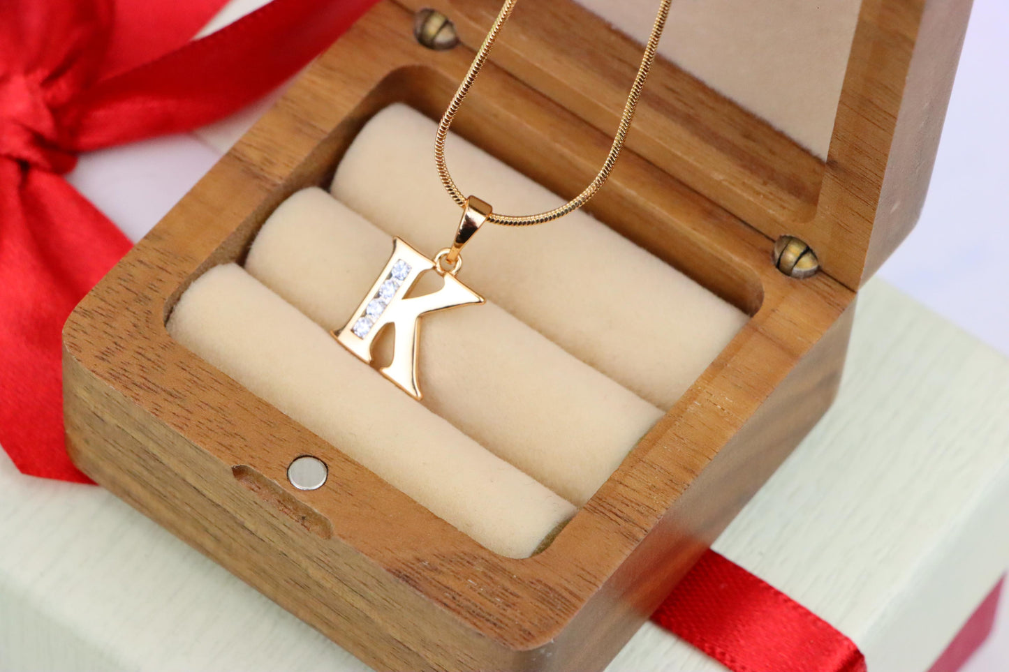 Rose Gold Letter K Pendant with Crystals – 18K Gold Plated Charm, XPPT1360 (2132-9)