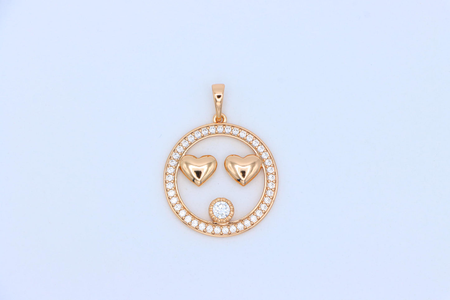Smiley Face Pendant with Heart Eyes in Rose Gold Finish, XPPT1829 (2154-7)