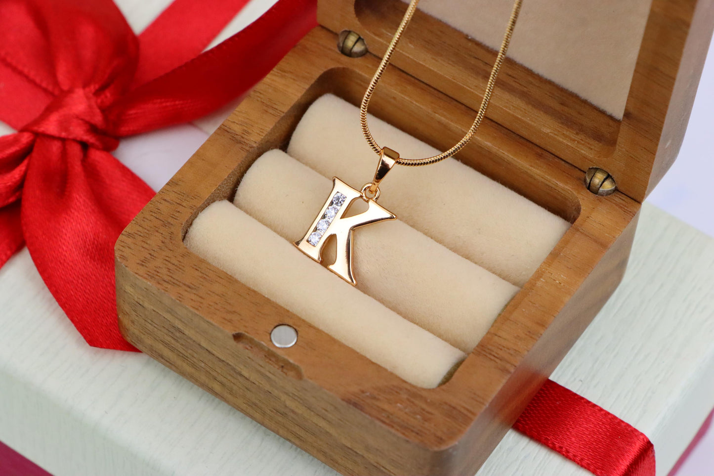 Rose Gold Letter K Pendant with Crystals – 18K Gold Plated Charm, XPPT1360 (2132-9)