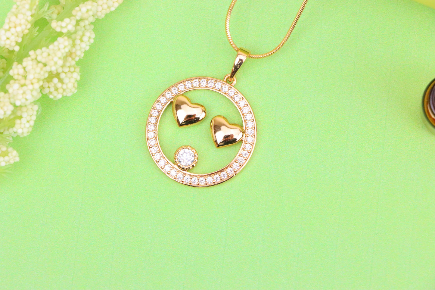 Smiley Face Pendant with Heart Eyes in Rose Gold Finish, XPPT1829 (2154-7)
