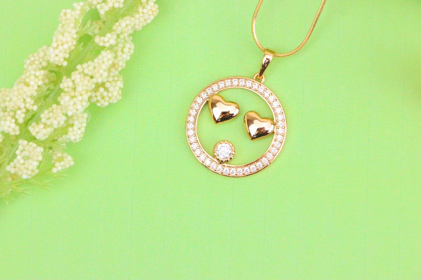 Smiley Face Pendant with Heart Eyes in Rose Gold Finish, XPPT1829 (2154-7)