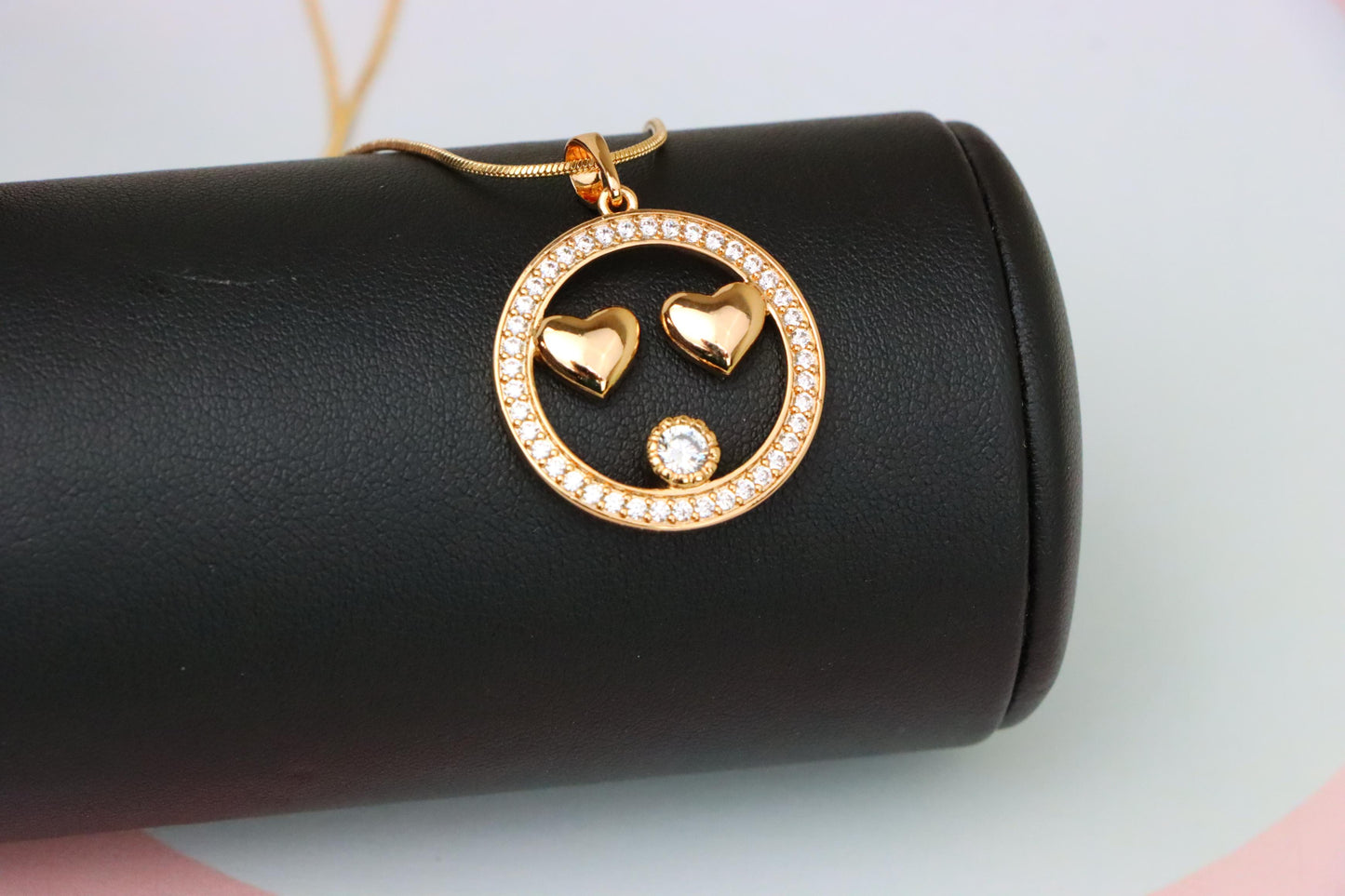 Smiley Face Pendant with Heart Eyes in Rose Gold Finish, XPPT1829 (2154-7)
