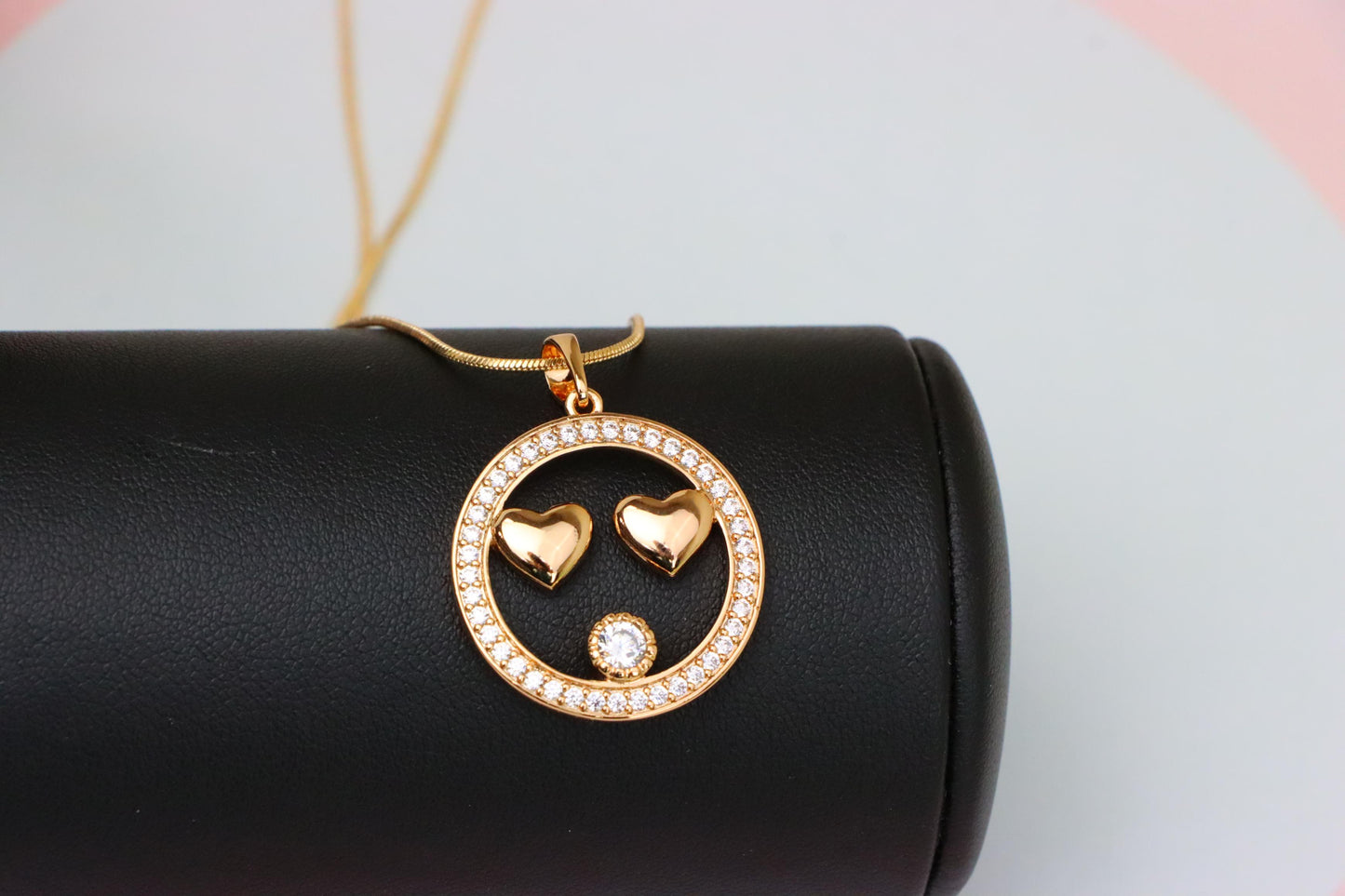 Smiley Face Pendant with Heart Eyes in Rose Gold Finish, XPPT1829 (2154-7)