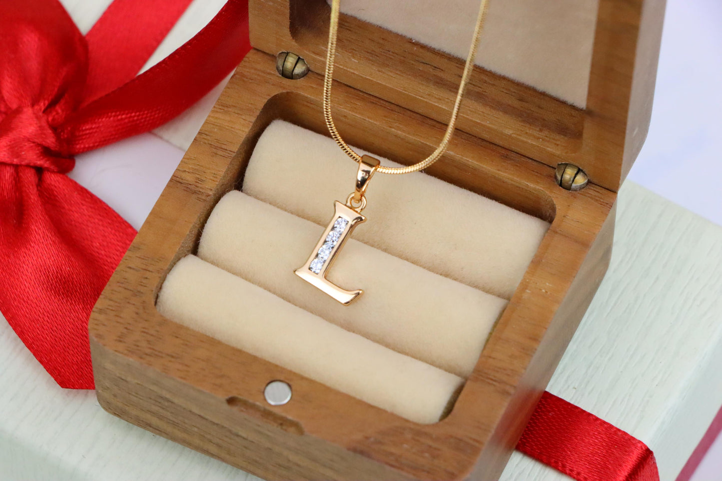 Rose Gold Letter L Pendant with Crystals – 18K Gold Plated Charm, XPPT1361 (2132-9)