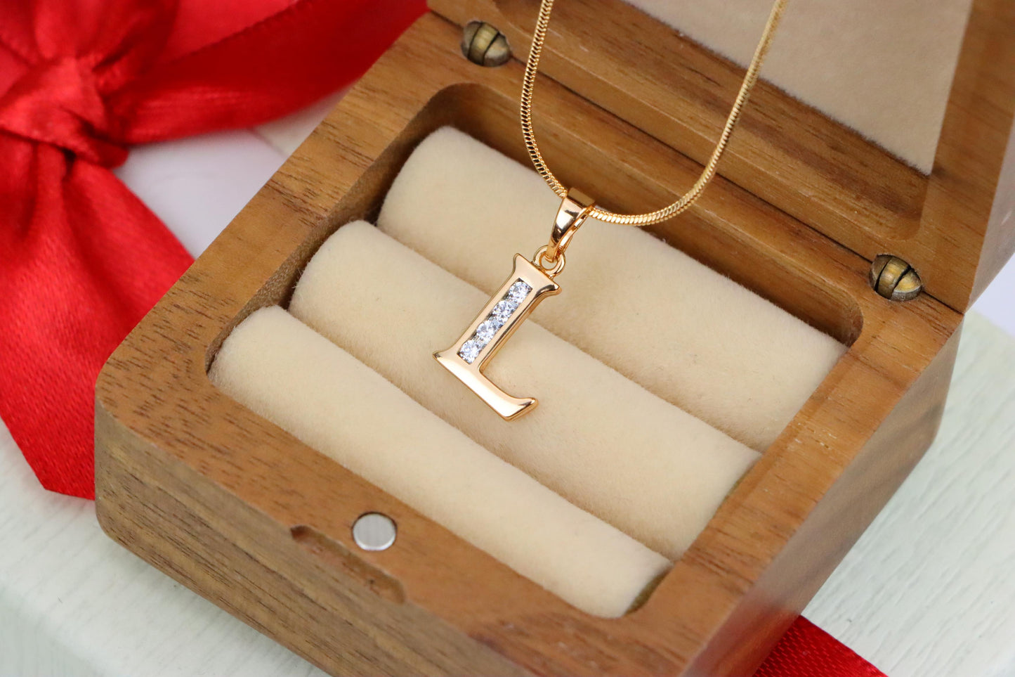 Rose Gold Letter L Pendant with Crystals – 18K Gold Plated Charm, XPPT1361 (2132-9)