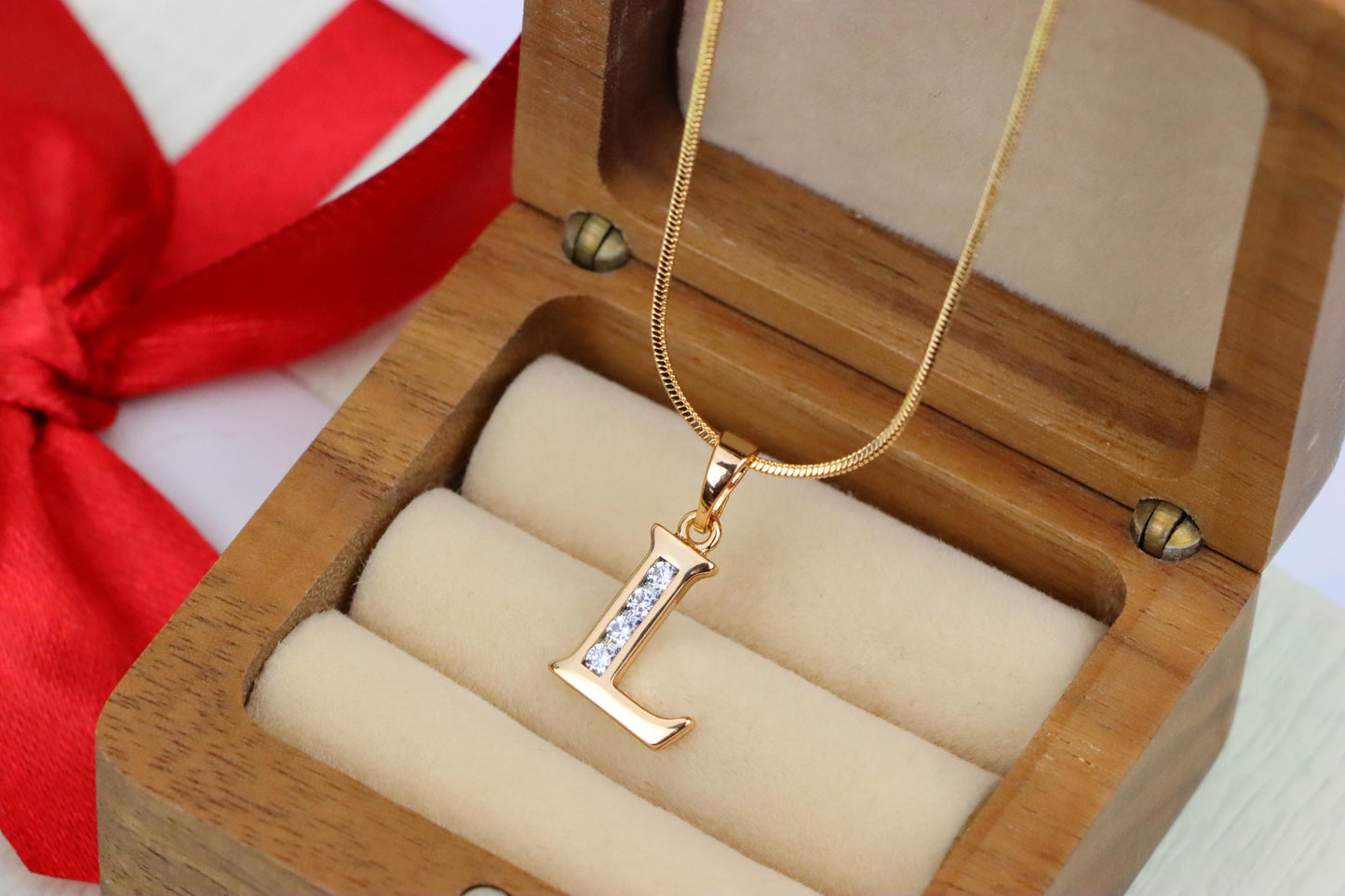 Rose Gold Letter L Pendant with Crystals – 18K Gold Plated Charm, XPPT1361 (2132-9)