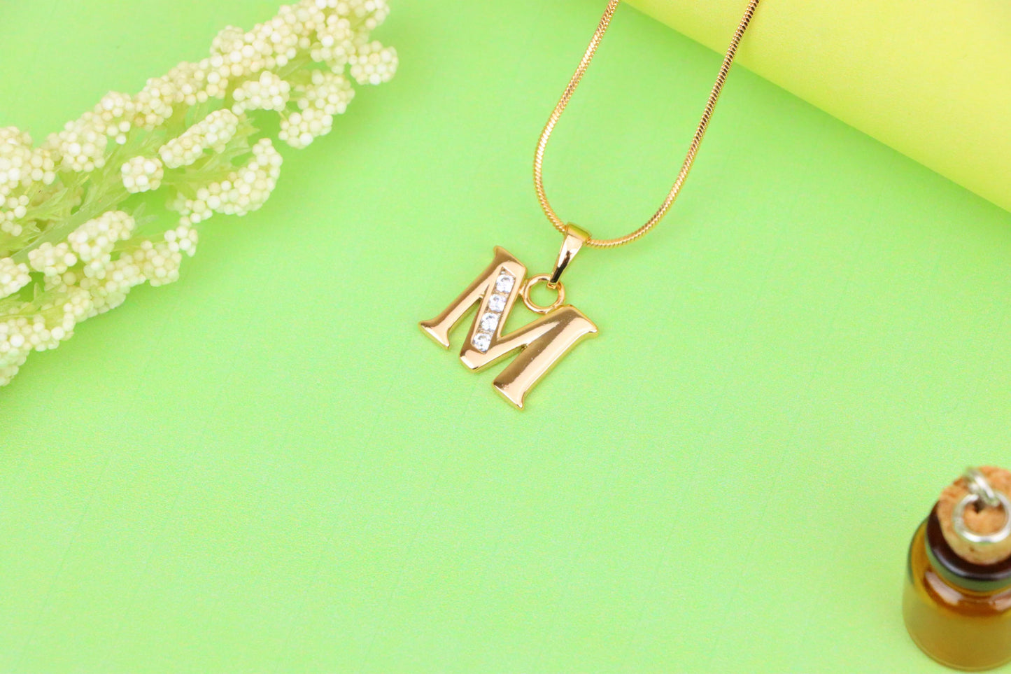 Rose Gold Letter M Pendant with Crystals – 18K Gold Plated Charm, XPPT1362 (2132-9)