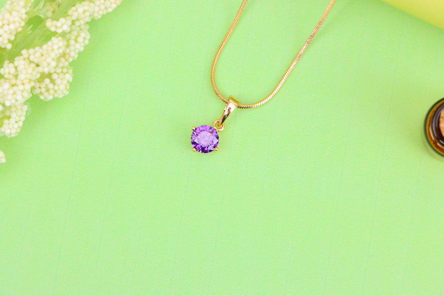 Minimalist Purple Round Pendant in Rose Gold Petite Design, XPPT1830 (2154-8)