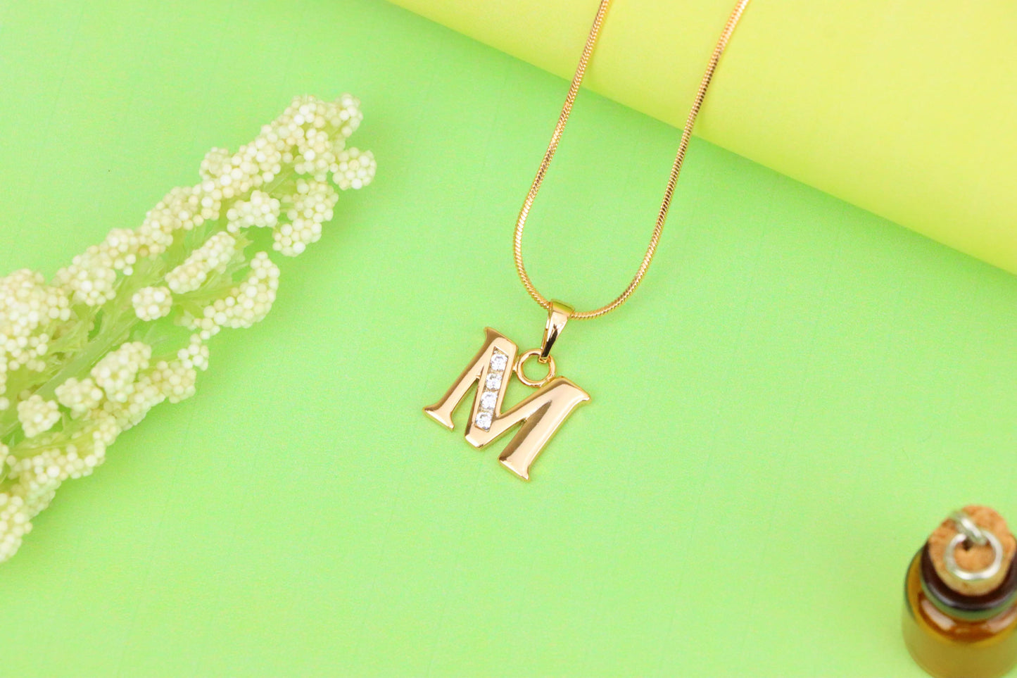 Rose Gold Letter M Pendant with Crystals – 18K Gold Plated Charm, XPPT1362 (2132-9)