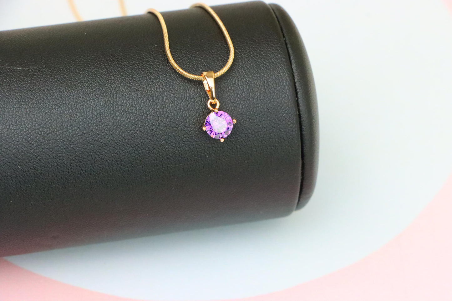 Minimalist Purple Round Pendant in Rose Gold Petite Design, XPPT1830 (2154-8)