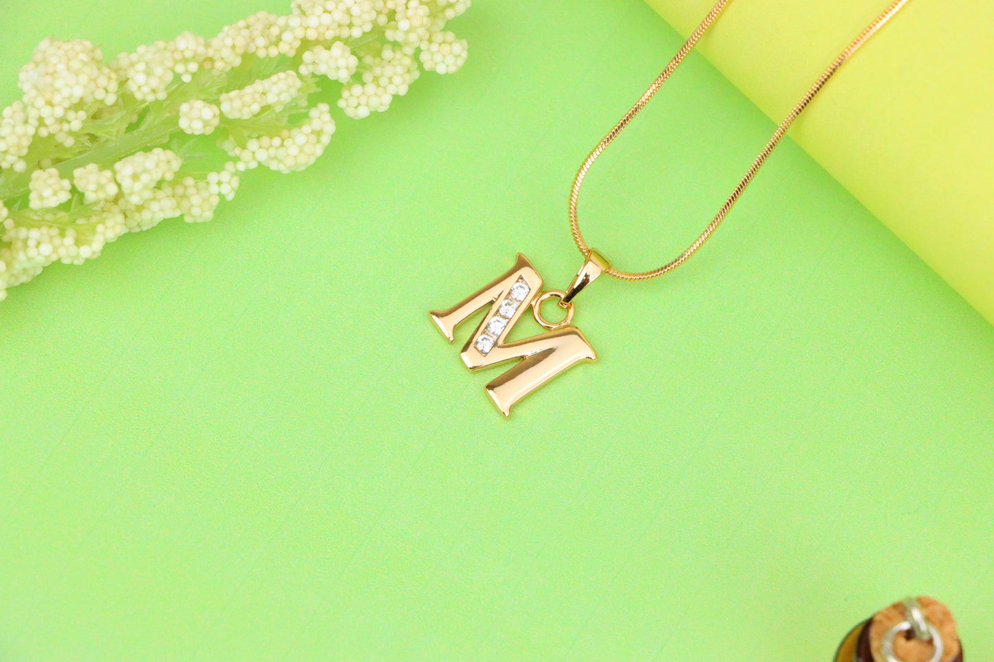 Rose Gold Letter M Pendant with Crystals – 18K Gold Plated Charm, XPPT1362 (2132-9)