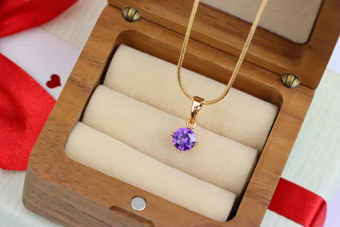 Minimalist Purple Round Pendant in Rose Gold Petite Design, XPPT1830 (2154-8)